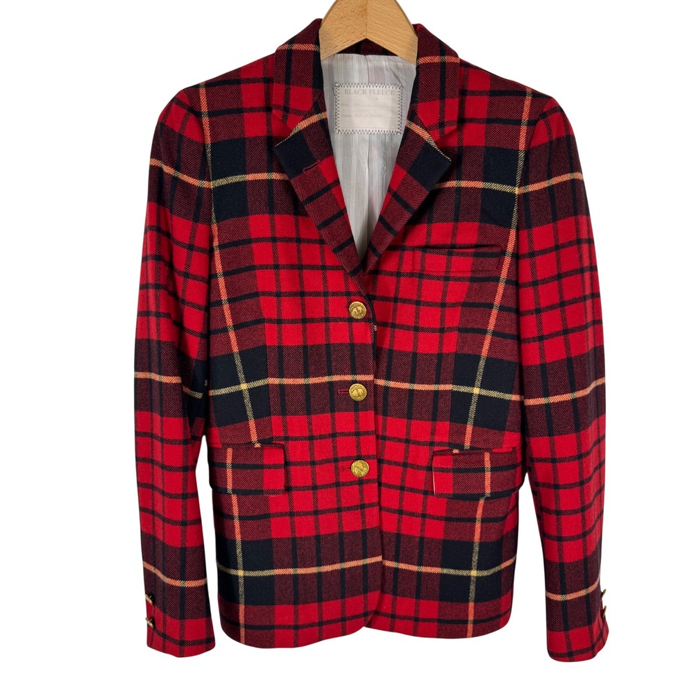Brooks Brothers Black Fleece Thom Browne Tartan Plaid Wool Blazer Womens BB1 Red